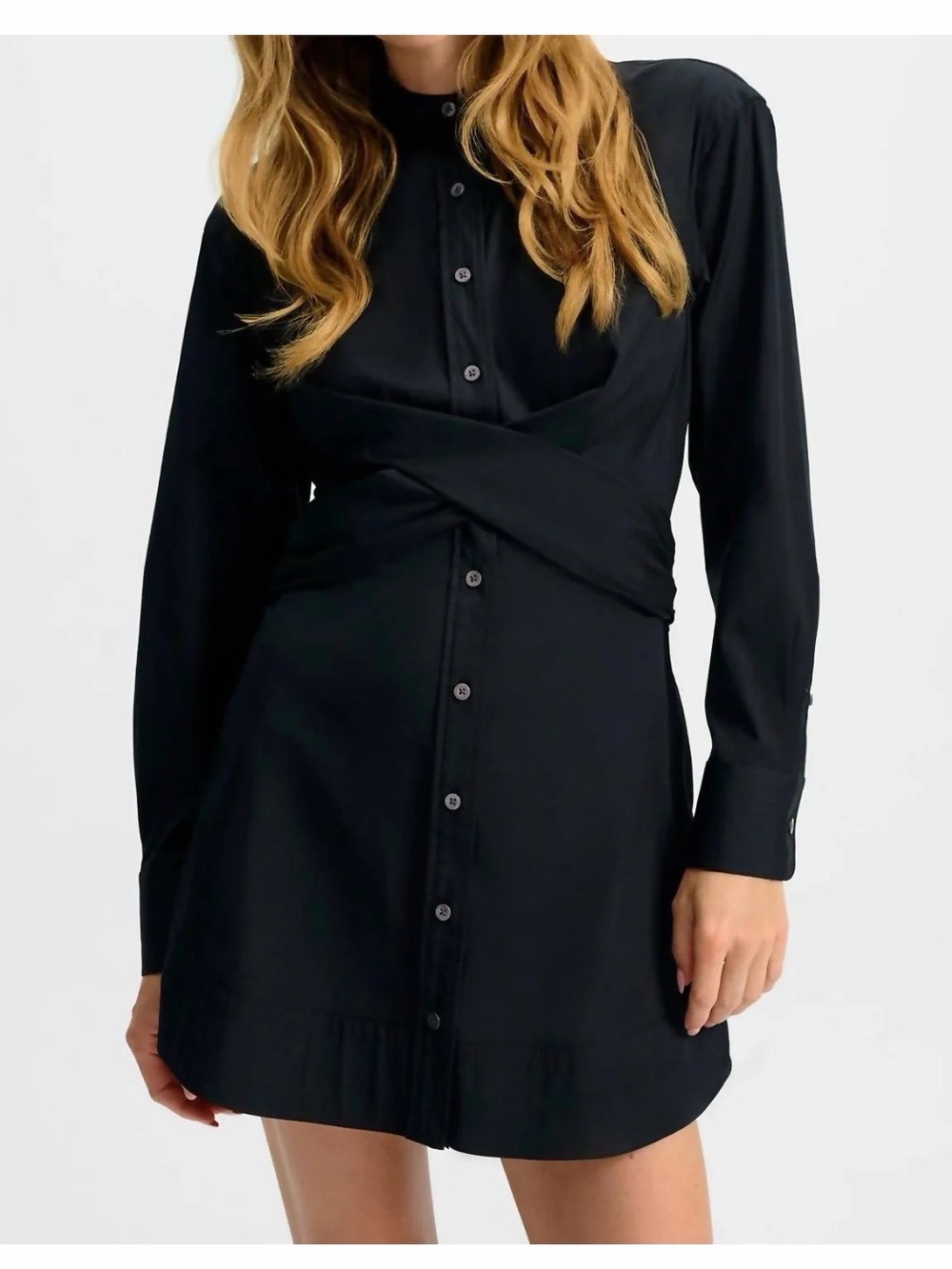 Veronica Beard Ellers 

Black Button-Front Twist-Waist Long-Sleeve Dress